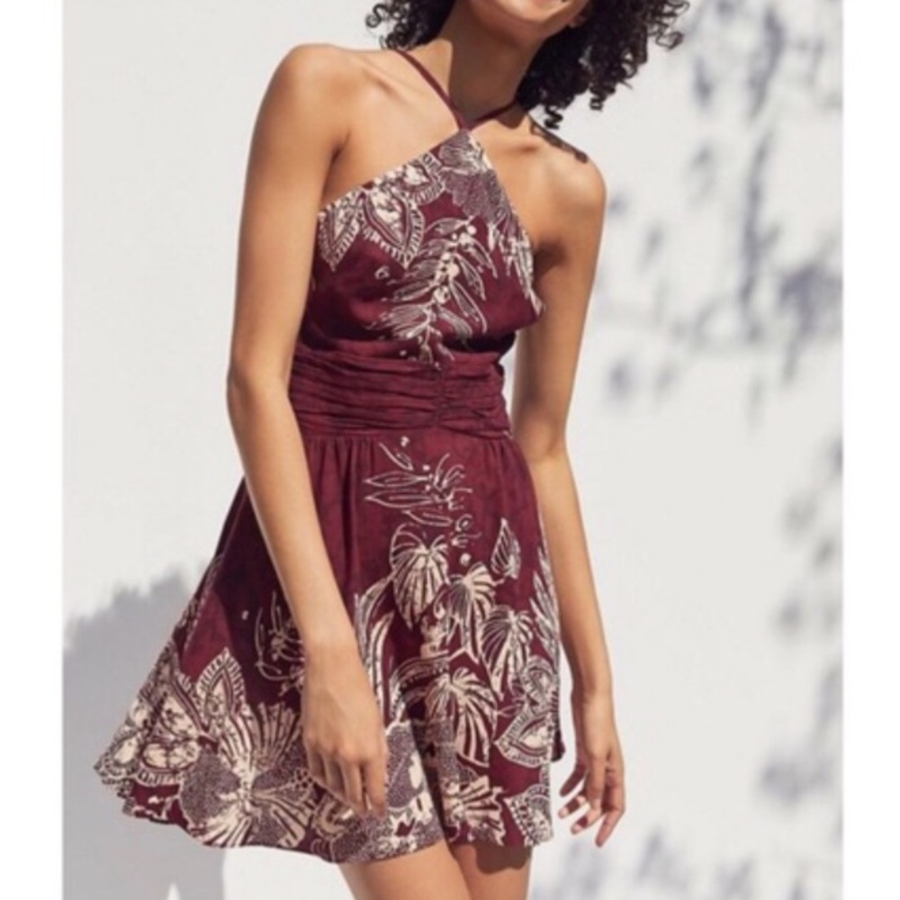 UO Marabella Y-Neck Boho Mini Dress